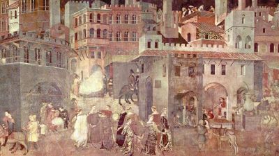 Medievil painting of a town